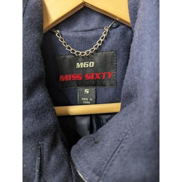 Miss Sixty M60 Y2K Navy Blue Wool Belted Pea Coat Jacket Size Small - Picture 4 of 6
